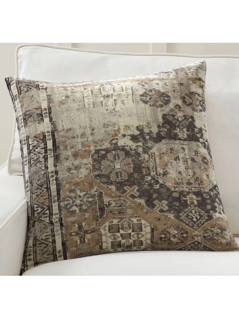 1 Pottery Barn ZAYDEN Printed VELVET Gray Tones Square THROW Pillow Cover 22”